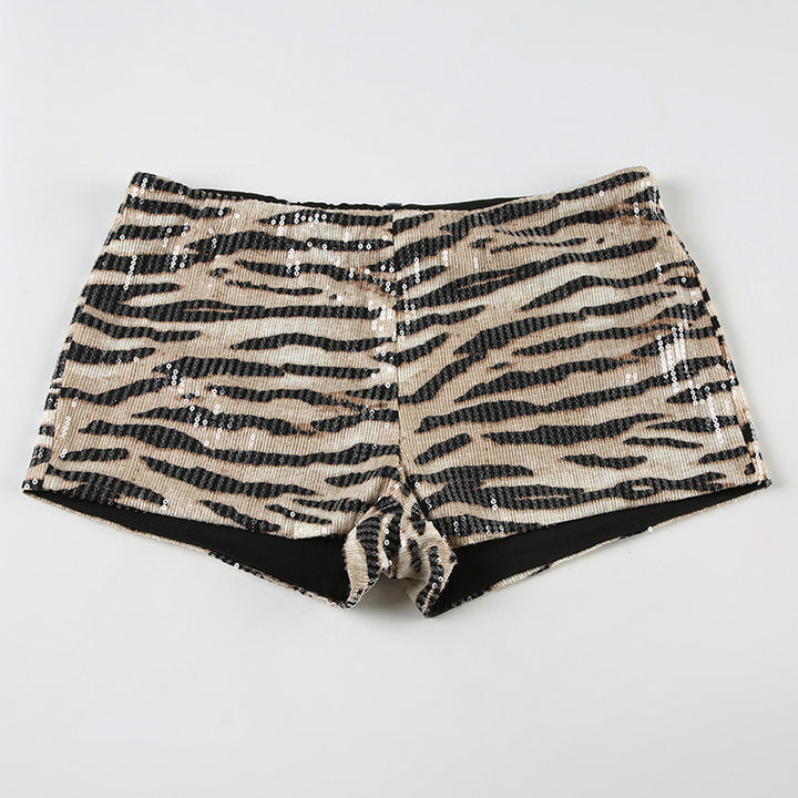 Damen Pailletten-Minikleid mit Leopardenmuster und verstellbaren Spaghettiträgern Drune