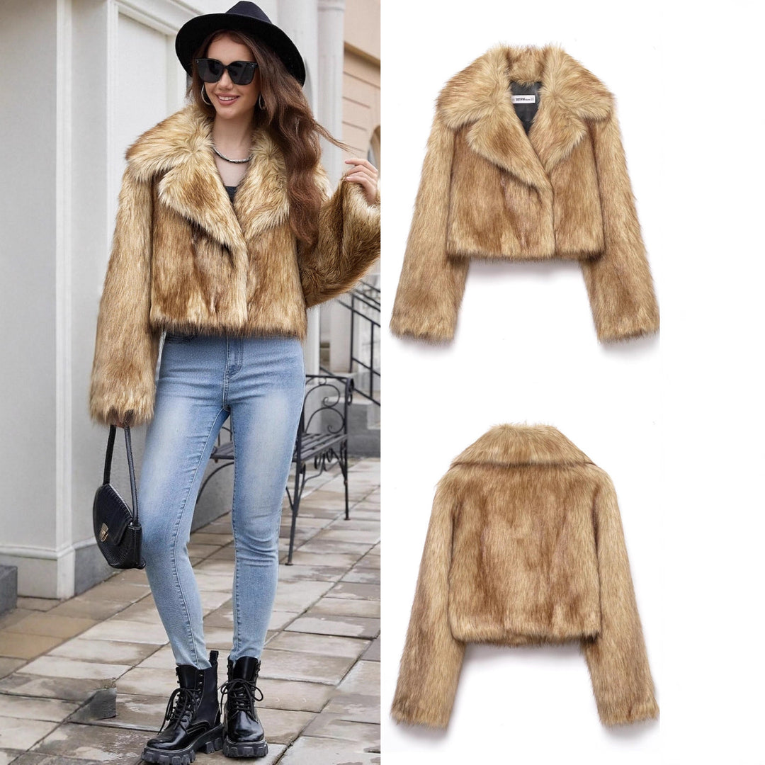 Damen Kurzer taillierter Faux-Fur-Blouson mit breitem Schalkragen Drune