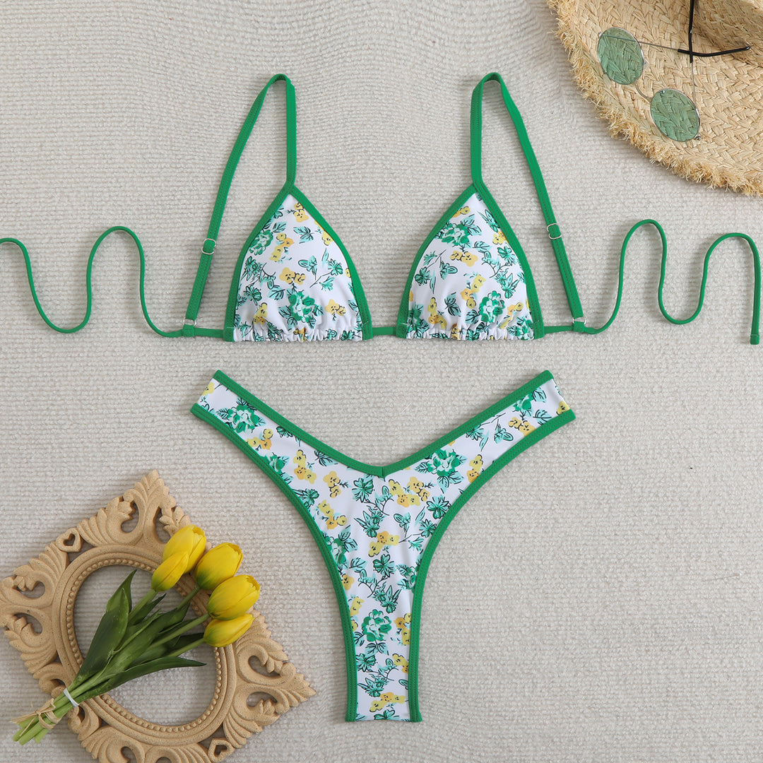 Damen Triangel-Bikini-Set mit floralem Muster und verstellbaren Trägern Drune