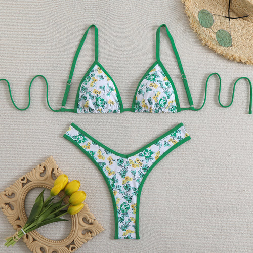Damen Triangel-Bikini-Set mit floralem Muster und verstellbaren Trägern Drune