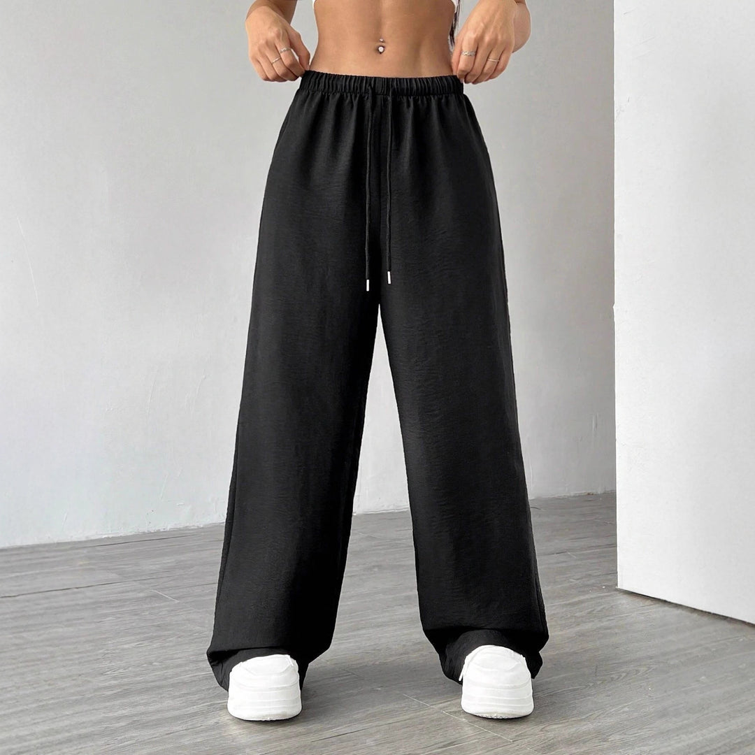 Damen Weite Lounge-Hose mit hohem Elastikbund und Kordelzug Drune