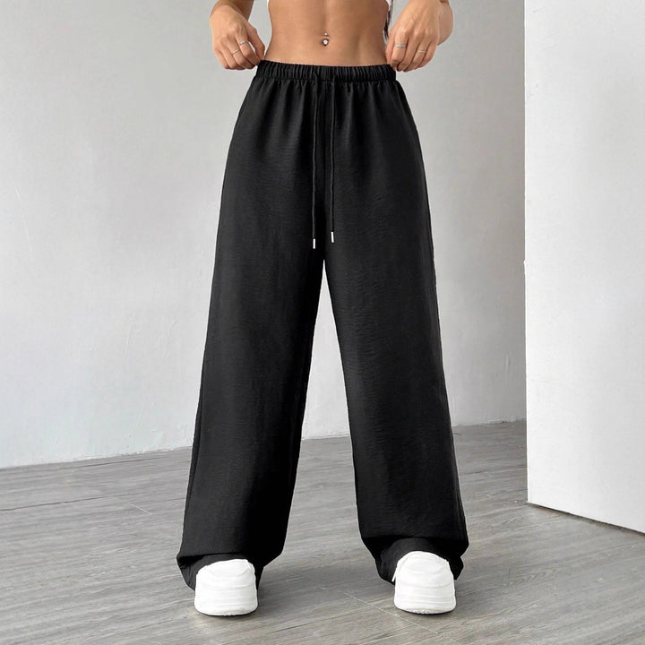 Damen Weite Lounge-Hose mit hohem Elastikbund und Kordelzug Drune