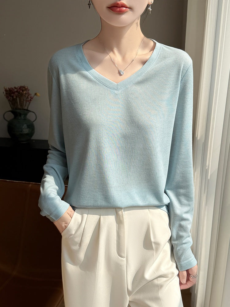 Damen Leichtes V-Ausschnitt-Feinstrick-Longsleeve Drune