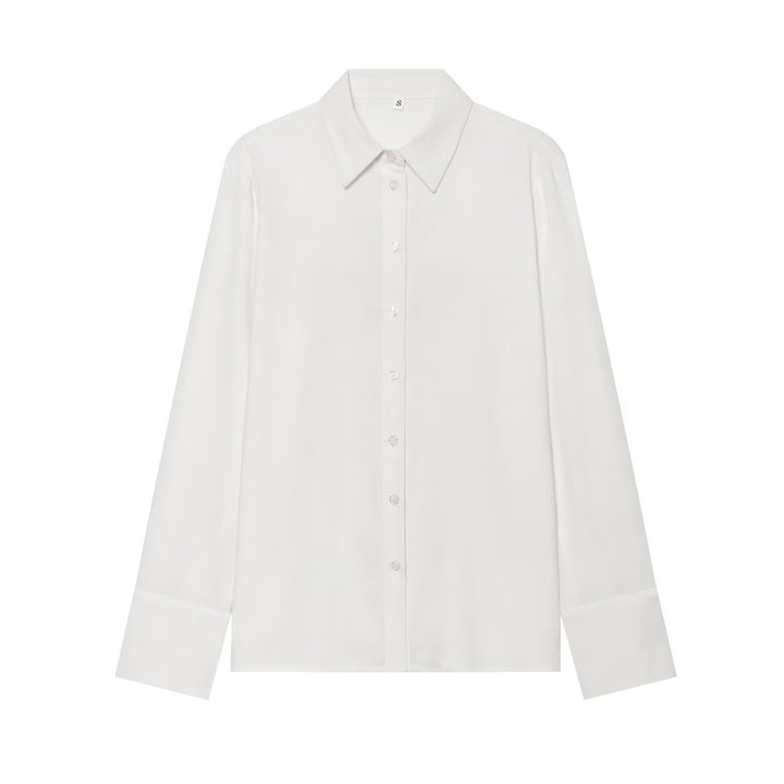 Damen Oversized Seidenimitat-Hemdbluse mit Kentkragen und Manschetten Drune