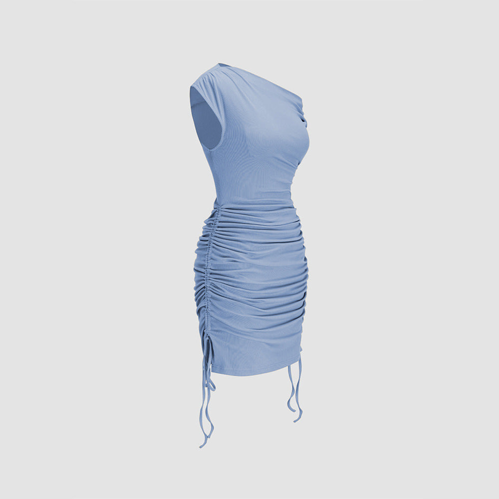 Damen figurbetontes Wickelkleid mit asymmetrischem Ausschnitt und Rüschendetails Drune