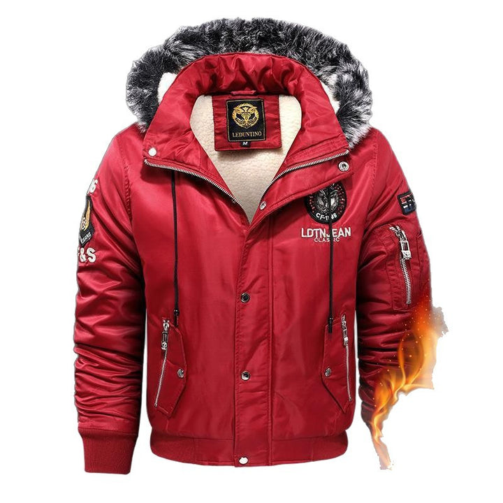 Herren nan wattierte Thermo-Bomberjacke mit Sherpa-Innenfutter, abnehmbarer Kunstfellkapuze und wasserabweisender Nylonaußenhülle Drune