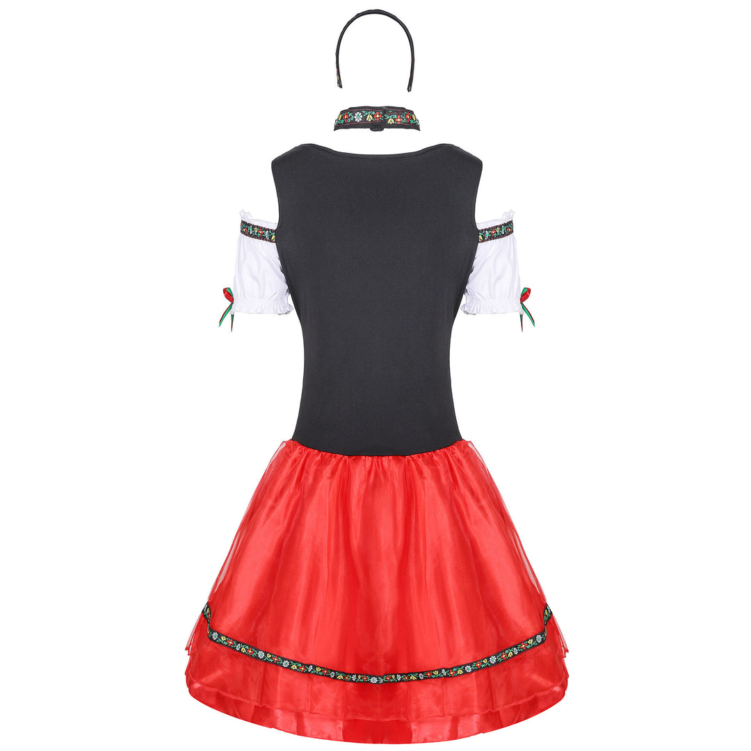 Damen nan folklorisches Kostümkleid mit off-shoulder Bluse Schnürkorsage und stufigem Tüllrock Drune