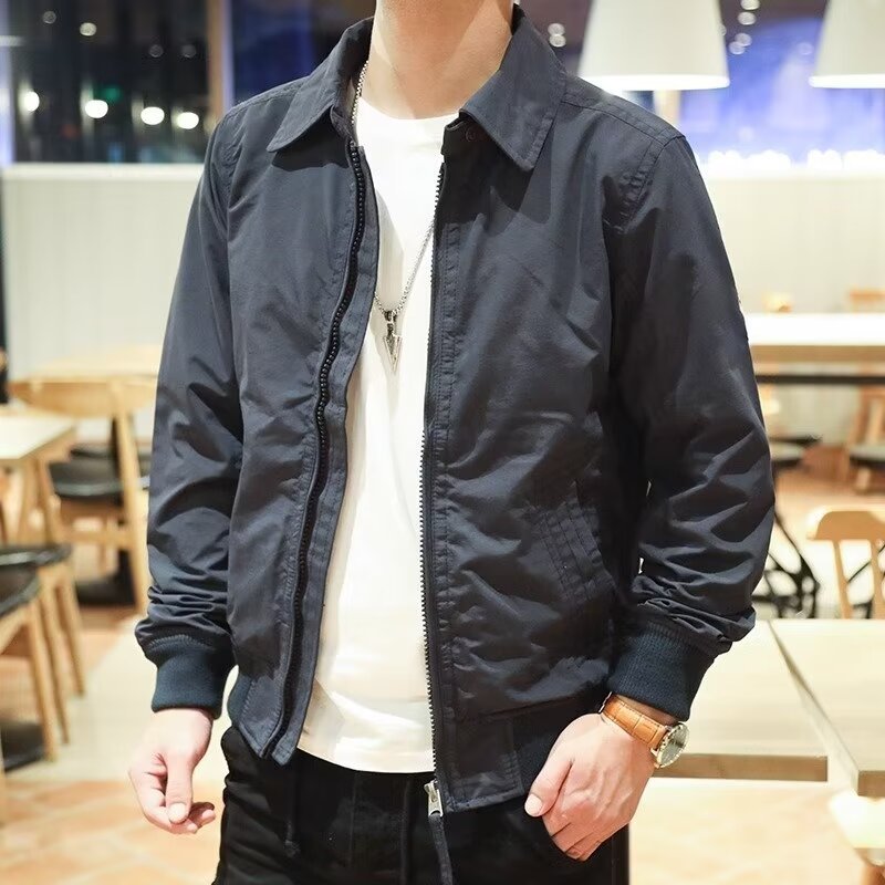 Herren Modische Bomberjacke mit kariertem Innenfutter Drune