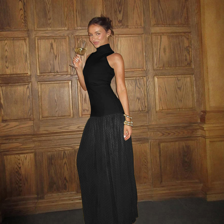 Damen Maxikleid mit ärmellosem Oberteil und romantischem Rüschensaum Drune