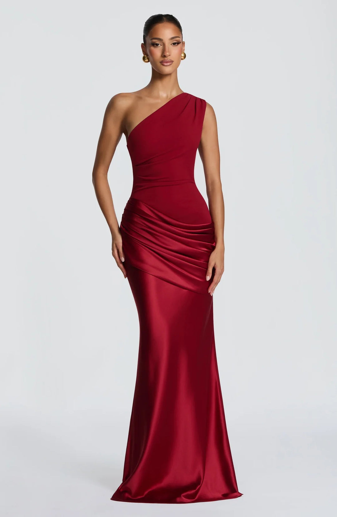 Damen elegantes asymmetrisches Satin-Abendkleid mit Drapé-Design Drune