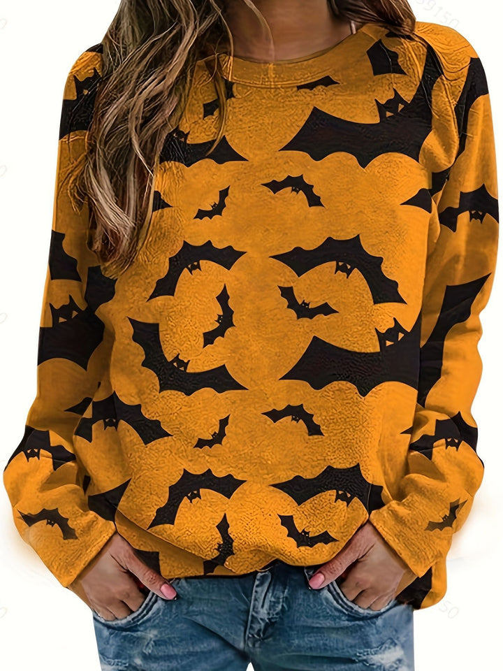 Damen lässiges Sweatshirt mit Halloween-Motiv und bequemer Passform Drune