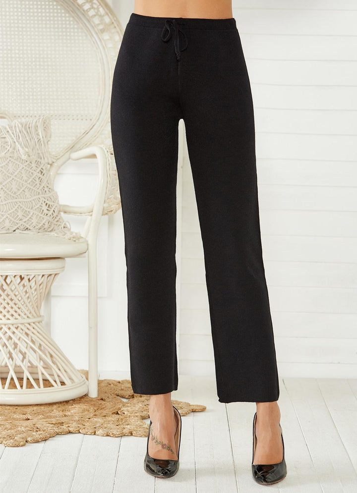 Damen Loungy Strickhose mit elastischem Bund und Kordelzug Drune