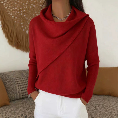 Damen Asymmetrischer Grobstrick-Pullover mit Schalkragen Drune