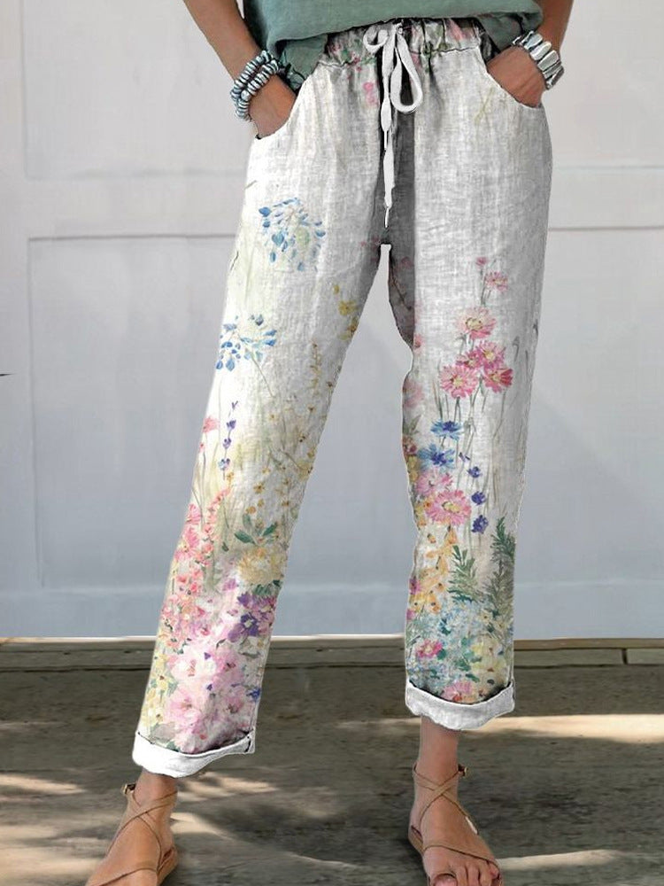 Damen Blütenbedruckte Chinohose Drune