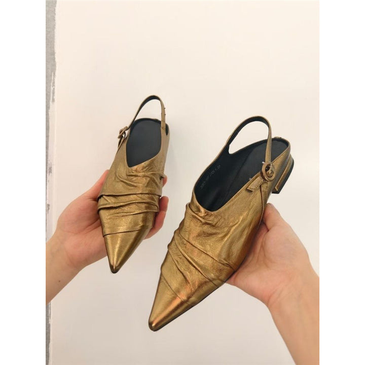 Damen Spitz zulaufende Slingback‑Mules mit dekorativem Riemen und ergonomischem Flachabsatz Drune