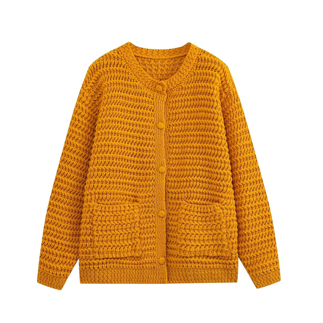 Damen Grobgestrickte Oversize-Cardigan mit Knopfleiste und aufgesetzten Taschen Drune
