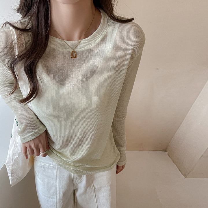 Damen lockeres Langarmshirt aus leichtem, atmungsaktivem Material mit feiner Rippstruktur Drune