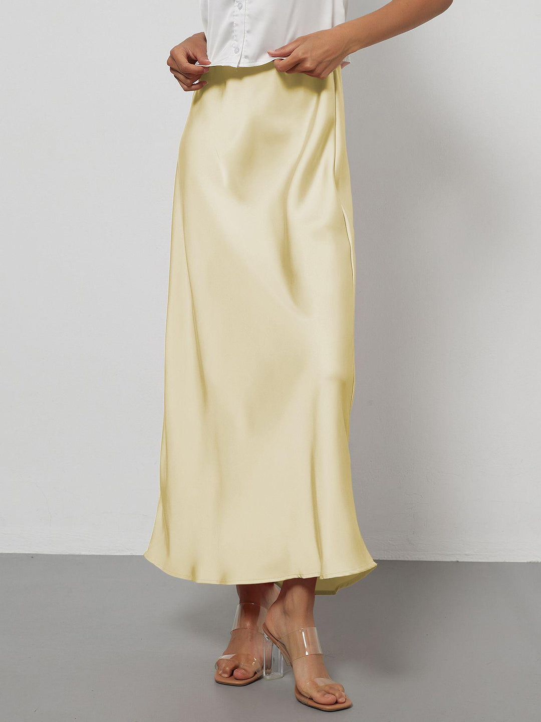 Damen-Satinrock mit hoher Taille und Midi-Länge