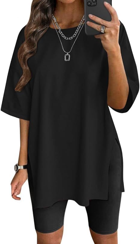 Damen Oversized T-Shirt mit Seitenschlitzen Drune