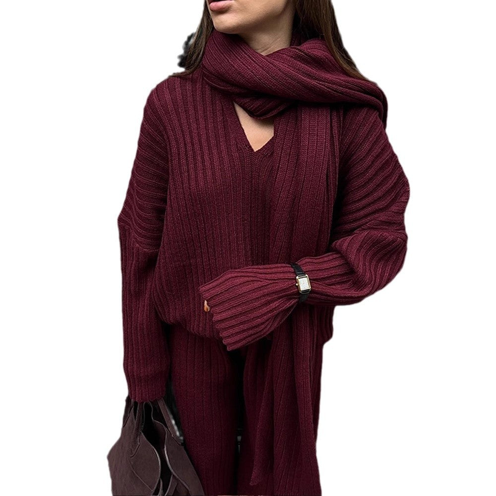 Damen Strickstoff Zweiteiler mit weitem Bein und oversized Oberteil Drune