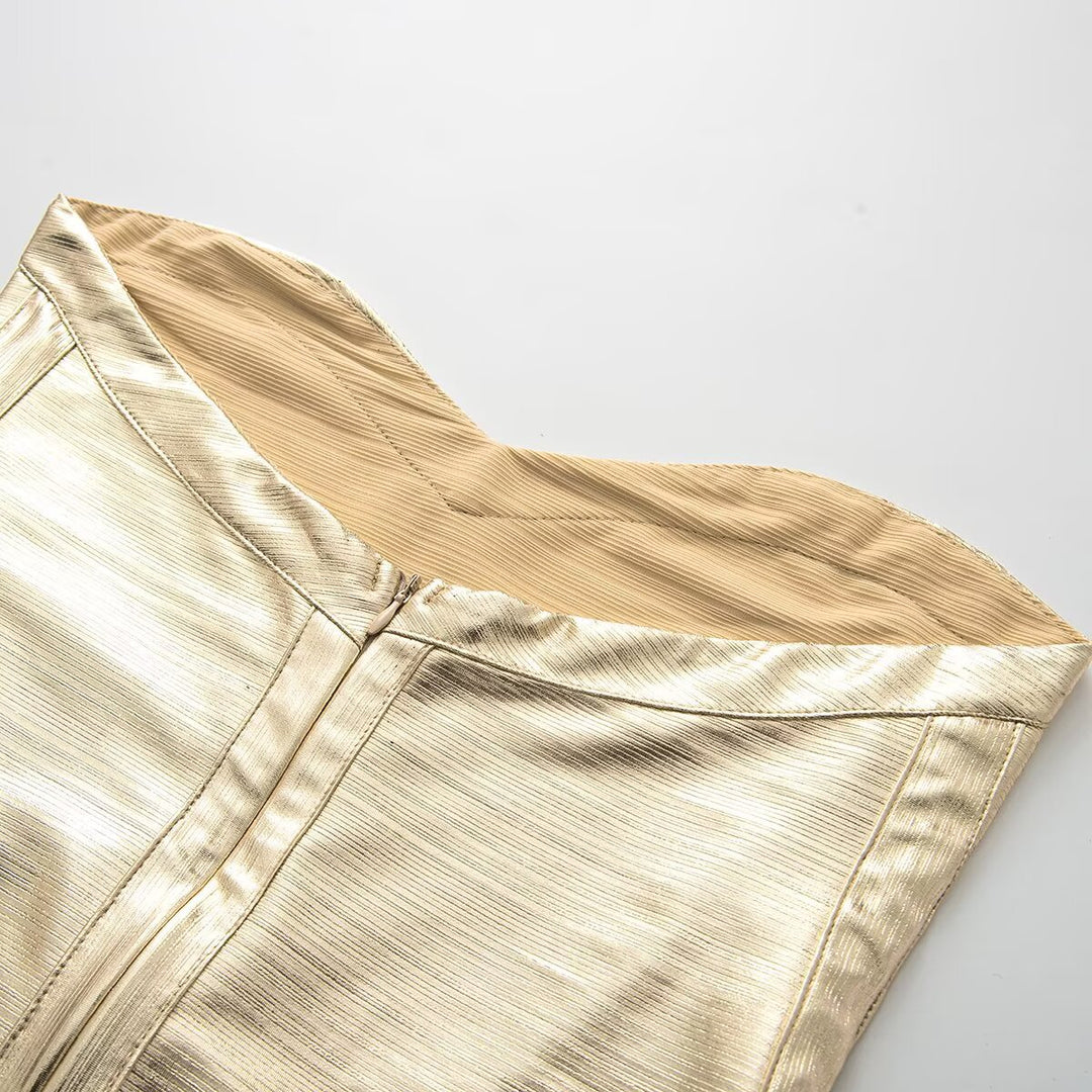 Damen Sommerkleid im eleganten Metallic-Look mit herzförmigem Ausschnitt