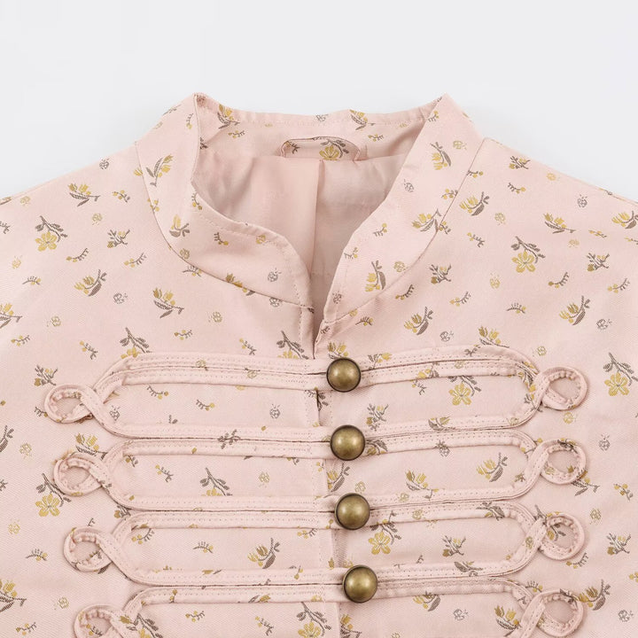 Damen Kurzblouson im romantischen Militärstil mit Blumenjacquard und dekorativen Kordelschließen Drune