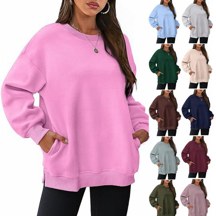 Damen nan lässiger Oversize-Sweatpullover mit seitlichen Eingrifftaschen, geripptem Saum und überschnittener Schulter Drune