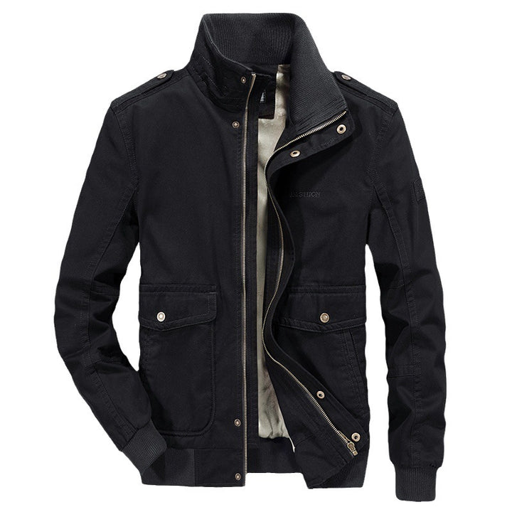 Herren robuste Canvas‑Field‑Bomberjacke mit Stehkragen, Schulterklappen und Mehrfach‑Taschen Drune