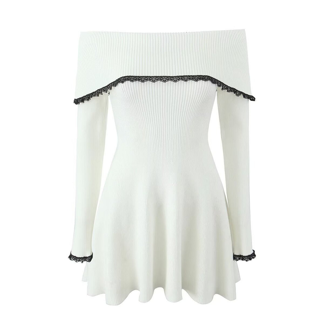 Damen Kleid mit abnehmbarem Spitzenkragen Drune