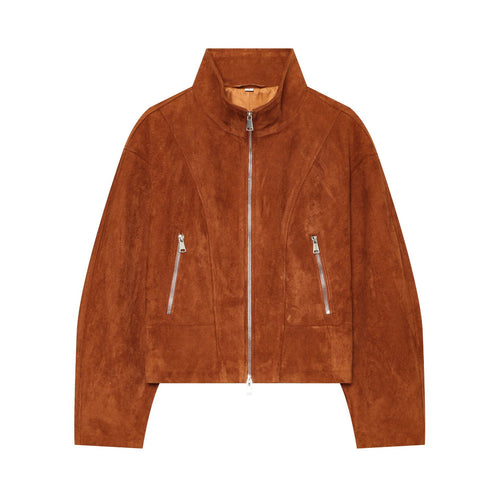 Damen Kurzblouson aus Veloursleder mit Stehkragen und Frontreißverschluss Drune