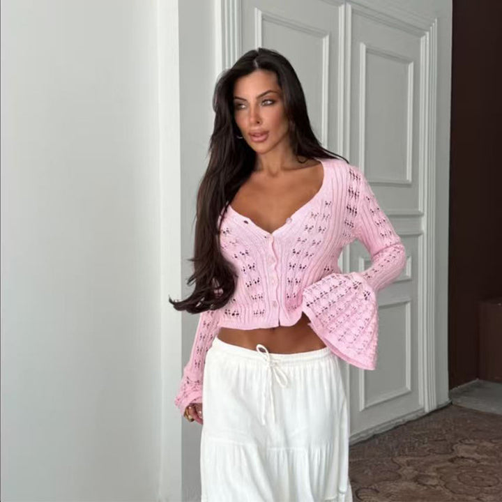 Damen Strickjacke im filigranen Design mit herzförmigen Ausschnitten Drune