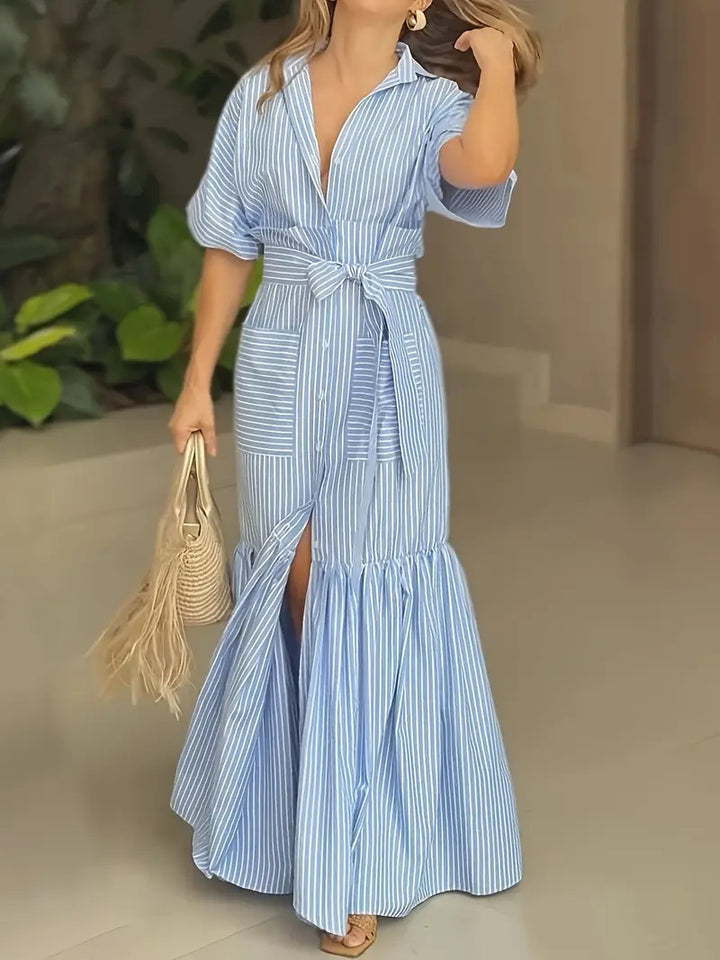 Damen Maxikleid mit Streifenmuster und Taillengürtel Drune