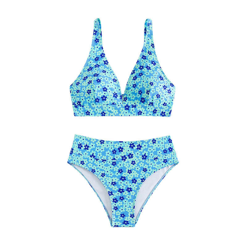Damen Bikini-Set mit verspieltem floralem Design und hohem Bund Drune