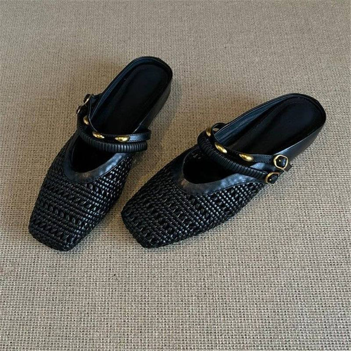 Damen Geflochtene Mule-Slipper mit quadratischer Zehenpartie und doppelt verstellbarem Riemen Drune