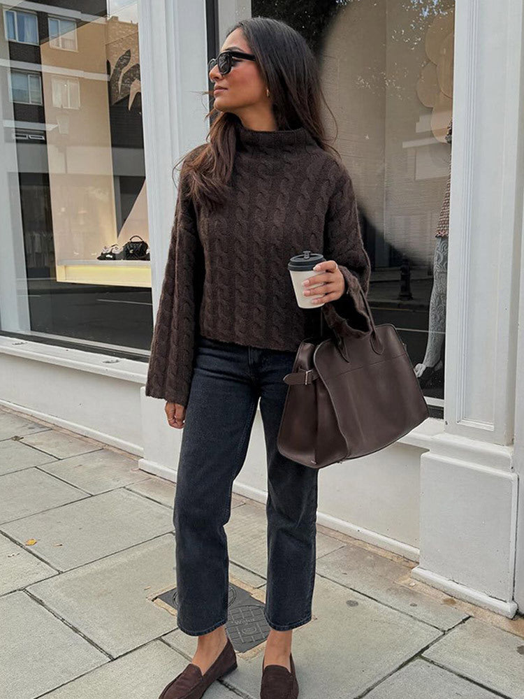 Damen modischer Rollkragenpullover aus strukturiertem Strickmaterial Drune