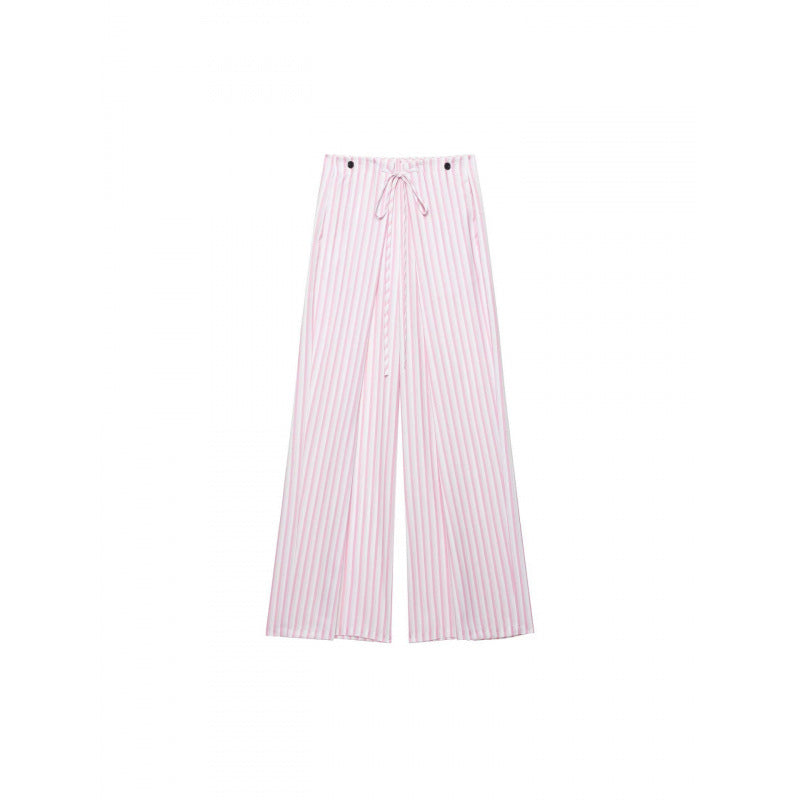 Damen Weite High‑Waist Palazzohose mit Tunnelzug und feinem Streifenmuster Drune