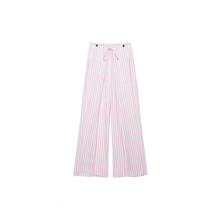 Damen Weite High‑Waist Palazzohose mit Tunnelzug und feinem Streifenmuster Drune