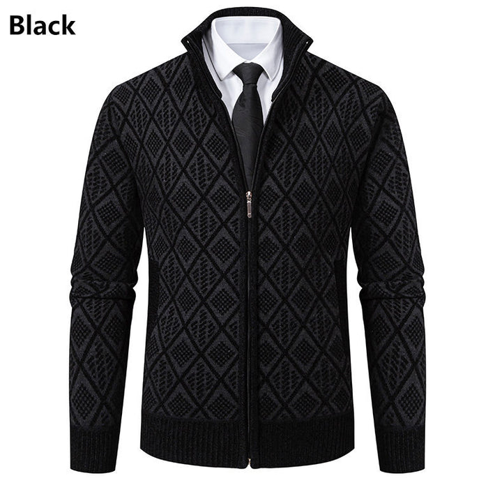 Herren Strickzipjacke mit Rautenmuster, Stehkragen und durchgehendem Reißverschluss Drune