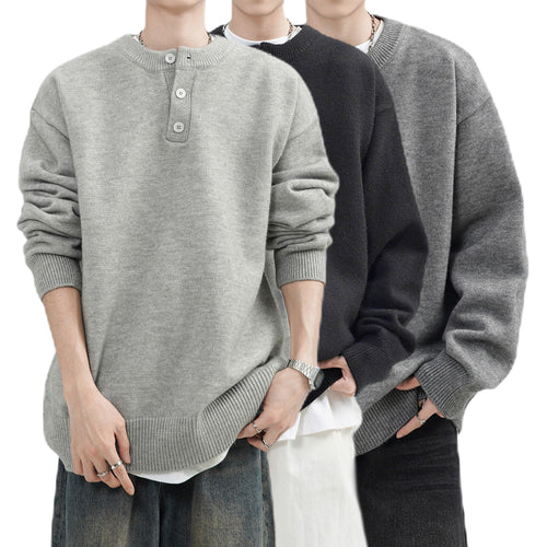 Herren Lässiger Grobstrickpullover mit Knopfleiste Drune