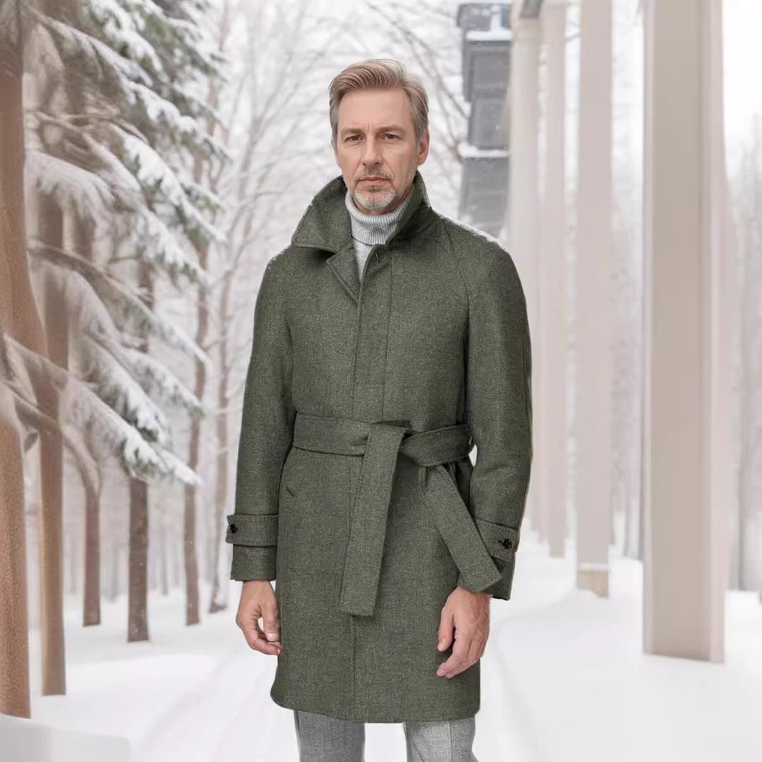 Herren klassischer Trenchcoat mit stilvollem Gürtel und doppelter Knopfreihe Drune