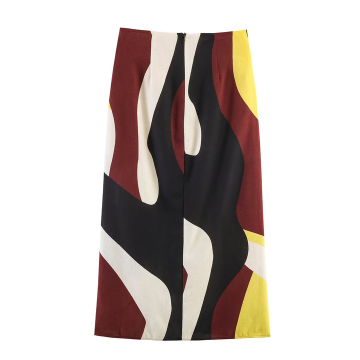 Damen Wickelrock mit modernem Grafikdesign und elegantem Tailleneinsatz Drune
