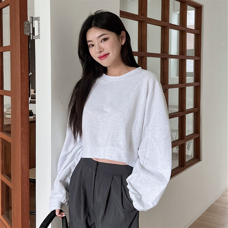 Damen cropped Pullover mit Ballonärmeln Drune