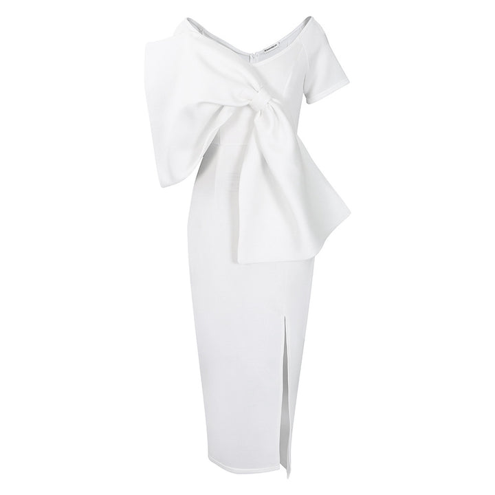 Damen figurbetontes Kleid mit voluminösem Schleifen-Detail und modernem Schlitz Drune