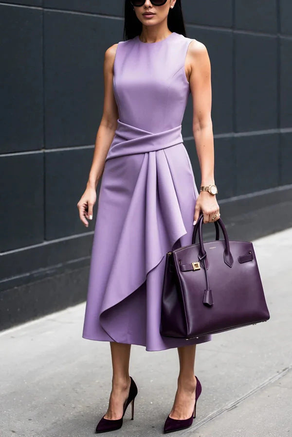 Damen Midi-Kleid mit asymmetrischem Volant und figurbetontem Schnitt Drune
