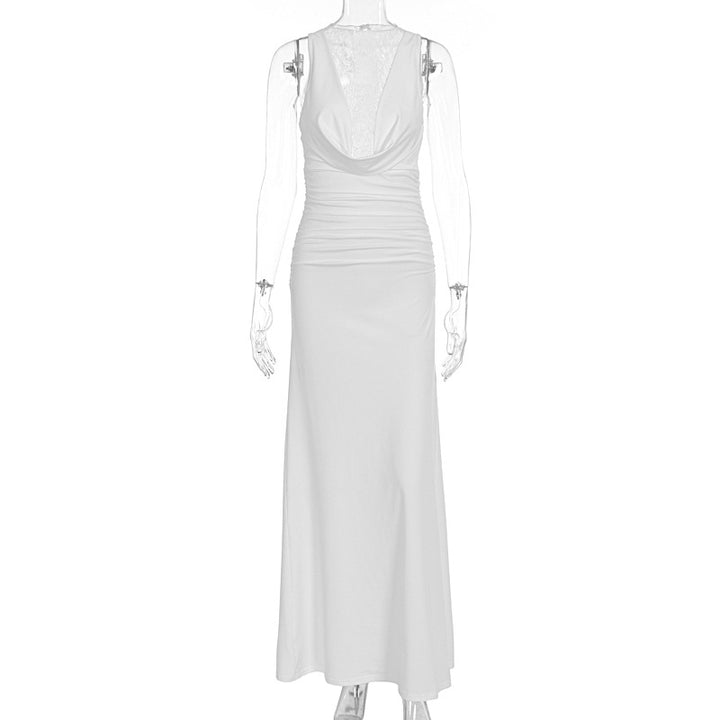 Damen Elegantes Maxikleid mit elegantem Neckholder-Design und raffinierter Spitzenlage Drune