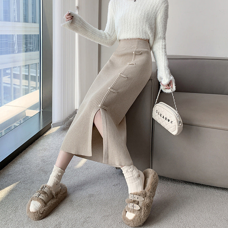Damen Eleganter und raffinierter Strickrock mit Seitenschlitz Drune