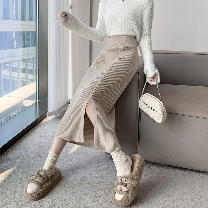 Damen Eleganter und raffinierter Strickrock mit Seitenschlitz Drune