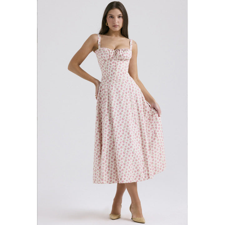 Damen Maxikleid mit floralem Design und elegantem Schlitz Drune