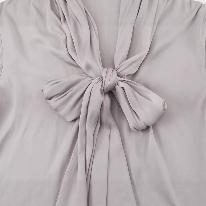 Damen Elegante Schlupfbluse mit Bindeschal, voluminösen Manschetten und kastiger Silhouette Drune
