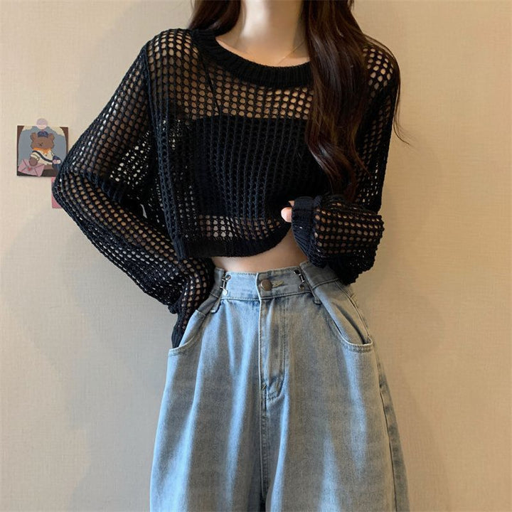 Damen Netzpullover mit angesagtem Crop-Design Drune